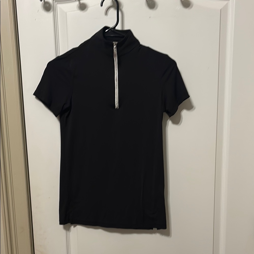 Black Short Sleeve Zip-Up Top (equestrian)